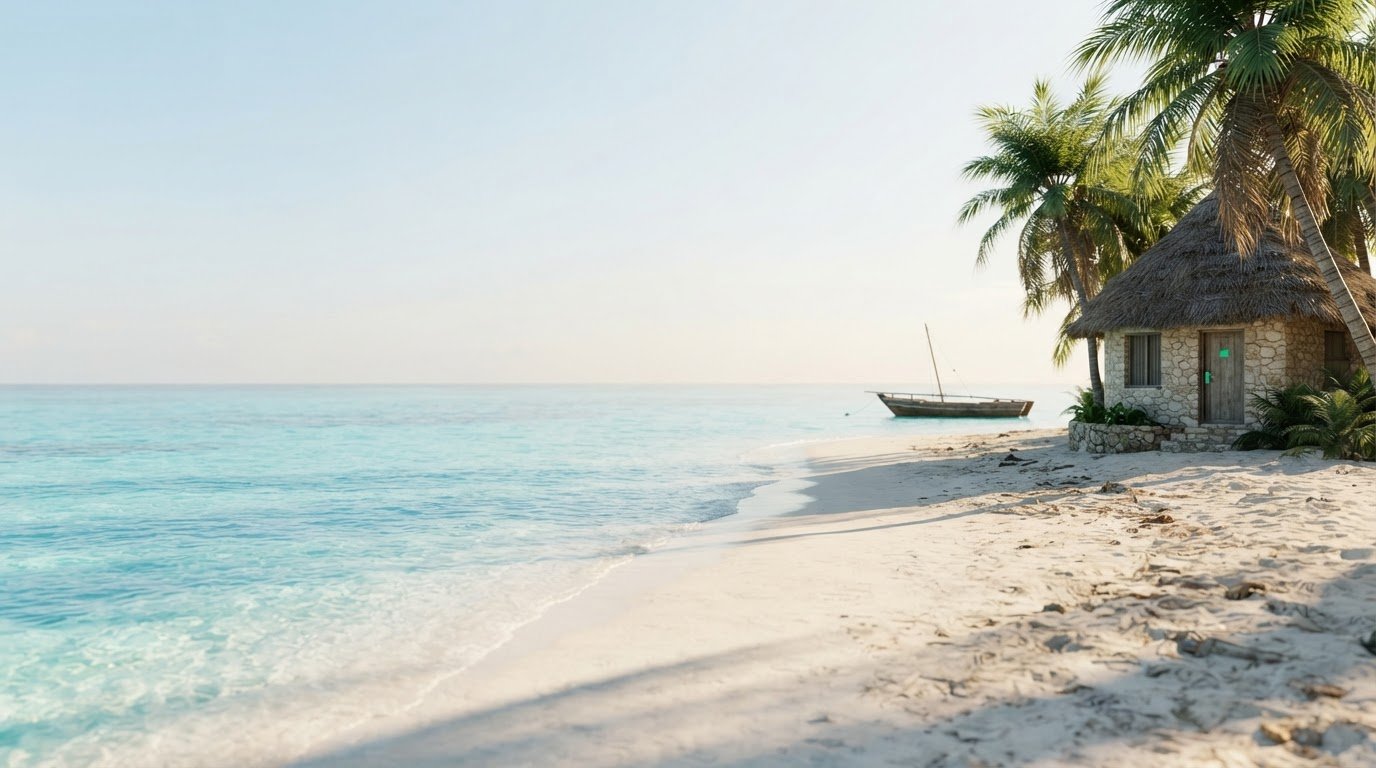 Qwikker Zanzibar's island cover: a dhow beside a palm-lined beach